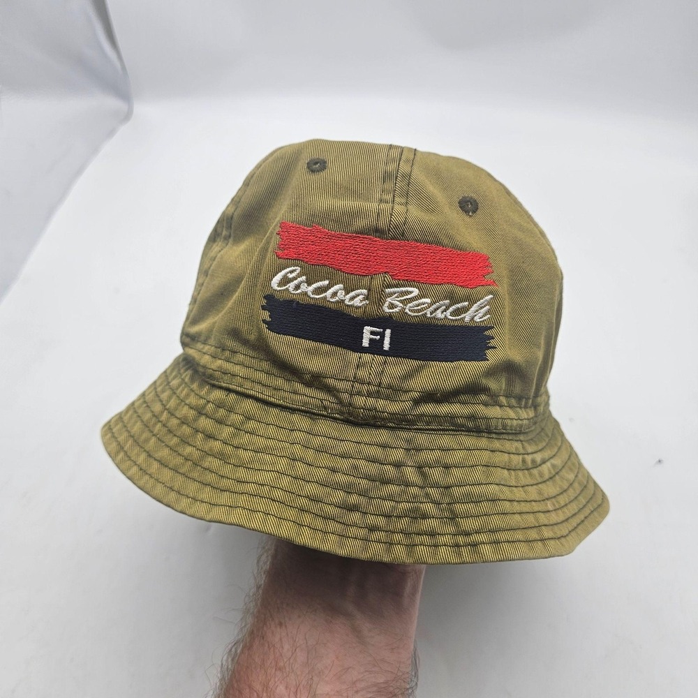 Cocoa Beach FL Hat Bucket Fitted Mens One Size Green Cotton Twill J Hats